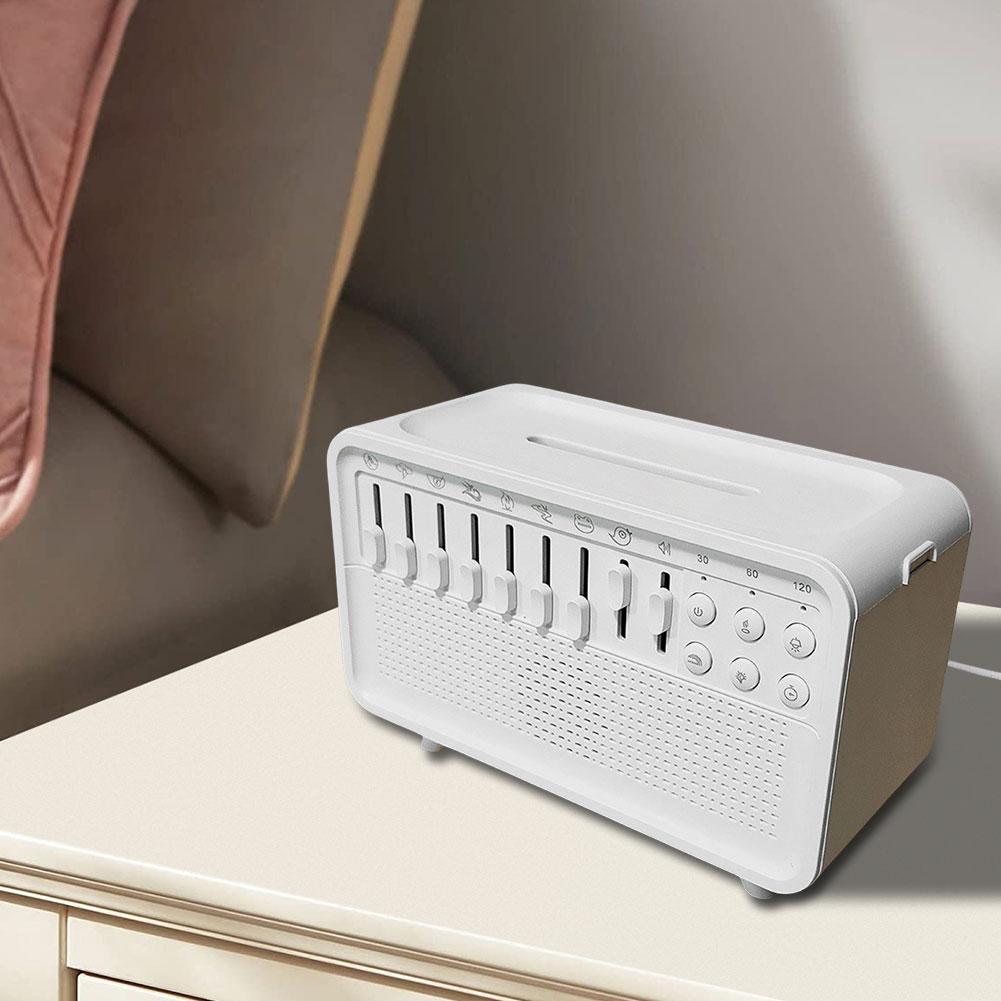 White Noise Sleep Sound Machine Flame Air Diffuser Humidifier with 8 Nature Sounds BT Speaker Night Light Essential Oil Diffuser