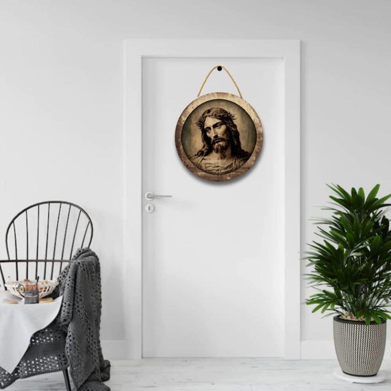 Религиозный настенный декор Иисус Христос Художественная работа Деревянная картина Настенные художественные картины Деревенский настенный декор Деревянный домашний знак Настенный декор Плакат с веревкой для Livin