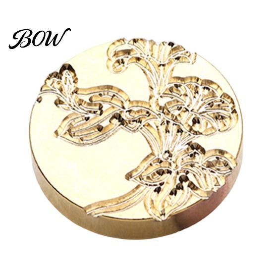 Decorative Wax Stamp Head Lily Floral Brass Seal Head, Cute Plant Themed Engraved Small Sealing for Journal Card Gift Wrapping Wedding Invitation