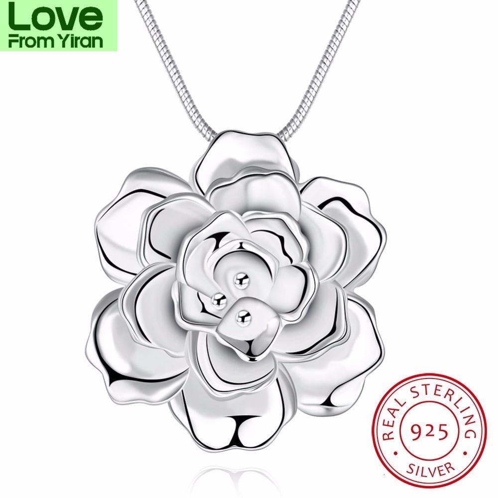 Lekani 925 Sterling Silver Lotus Necklaces &Pendants For Women Elegant Flower Short Necklace Sterling Silver Fine Jewelry Bijou