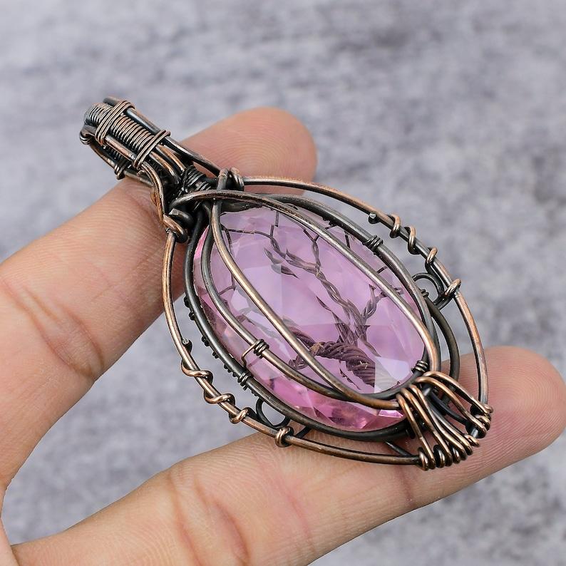 Tree Of Life Pink Kunzite Gemstone Copper Wire Wrap Pendant Copper Wire Wrapped Jewelry Tree Of Life Jewelry Copper Jewelry Handmade Jewelry