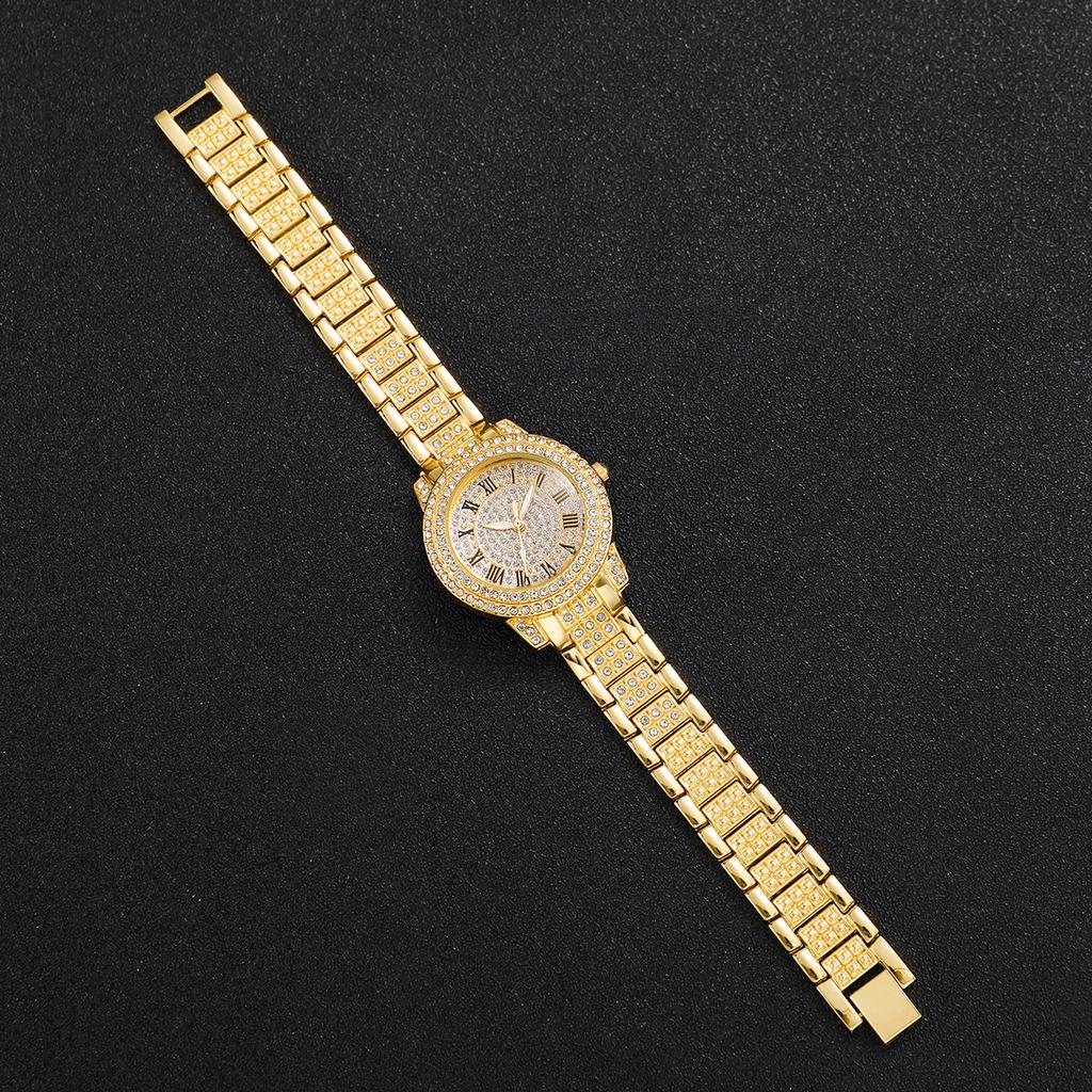 3 шт. Женские часы Модные часы с полными стразами Кварцевые часы Ремешок из нержавеющей стали Наручные часы