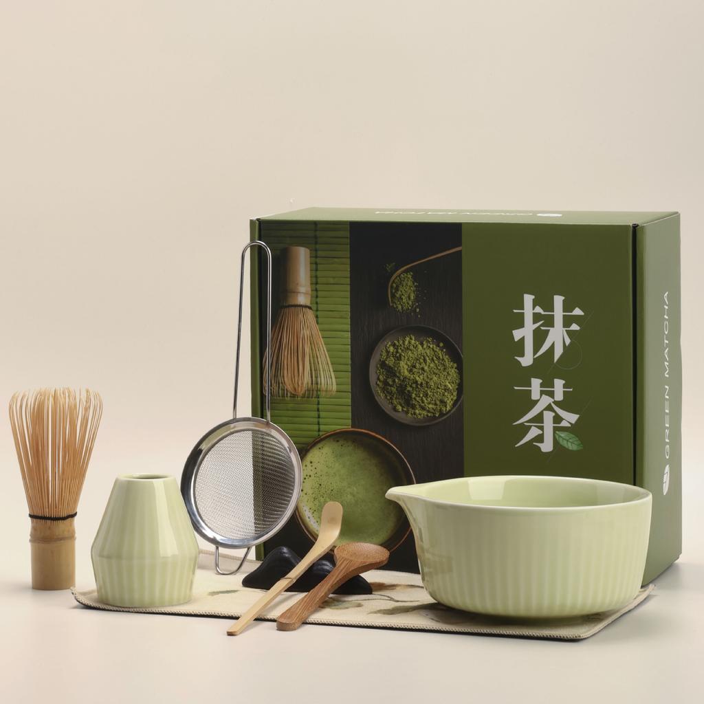 8-Piece Matcha Set New Vertical-Pattern Kiln-Fired Japanese Matcha Kit Matcha Bowl Song Dynasty Tea Ceremony Tools Set