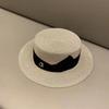 Простой темперамент бант шляпа с плоским верхом женская элегантная солнцезащитная шляпа для путешествий универсальная британская шляпа-цилиндр соломенная шляпа
