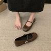 Girls Mary Jane Single Shoes Female Spring Square Head Flat Shallow Mouth Soft Bottom Soybean Shoes