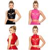 Women PU Leather Crop Top Funny Hollow Out Mock Neck Sleeveless Front Zipper Vest Tank Top