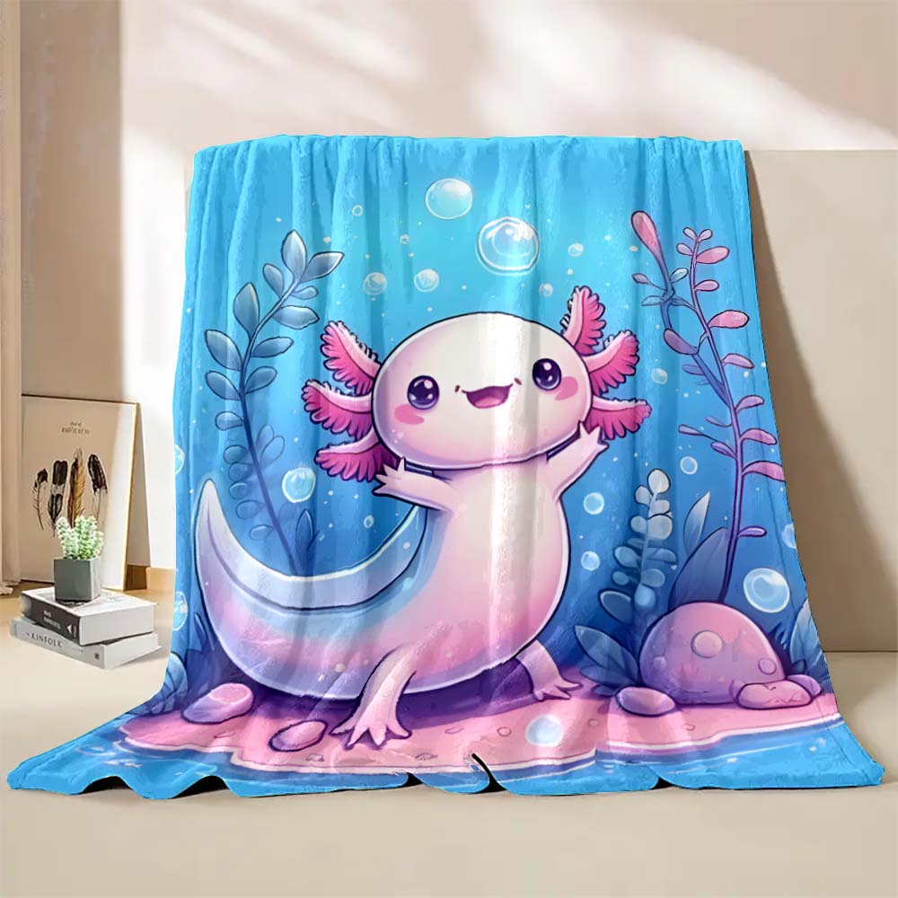 6 Sizes Cute Axolotl Printed Blanket Warm Soft and Comfortable Home Travel Blanket Sofa Bedding Cover Blanket Kids Gamer Gift