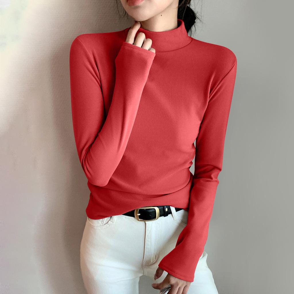 Women's Solid Color Solid Color Semi High Neck Slim Fit Base Shirt With Long Sleeve Tight T-shirt