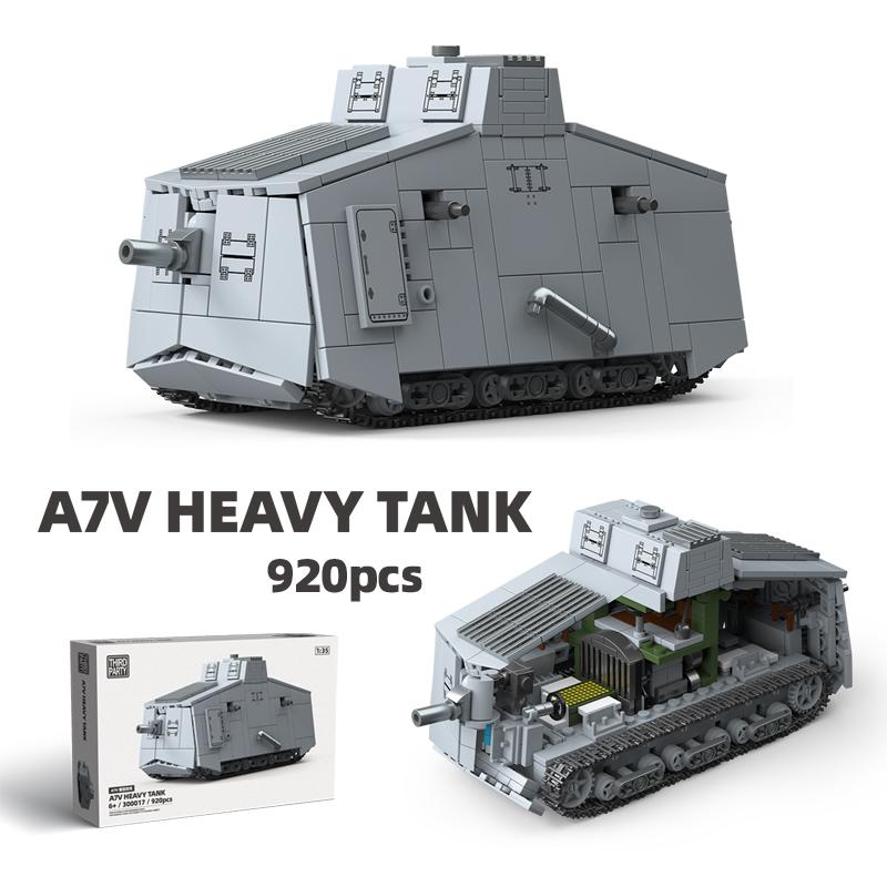 920PCS A7V Heavy Tank Building Blocks – 1:35 Scale Sturmpanzerwagen Military Bricks Model, Desktop Display Gift for Adults
