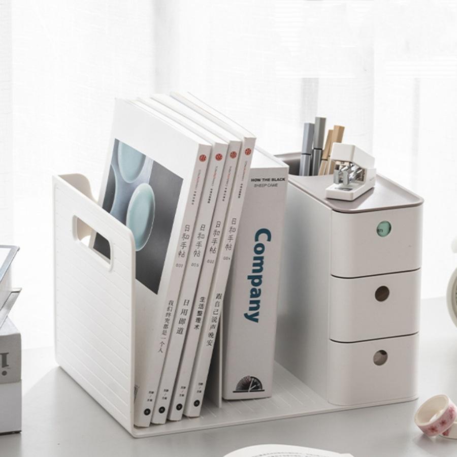 Book Holder Bookends with Two Drawers Students Desk Magazine File Holder Organizer Office Book Support Stand Rack