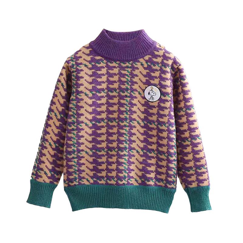 Snoopy Kids' Houndstooth Fleece Pullover Sweater