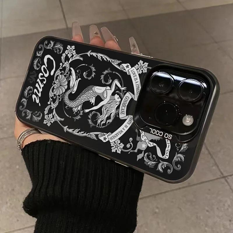 Ретро Купидон Русалка Чехол для телефона для iPhone 15 14 13 12 11 Pro Max X XS 7 8 Plus SE 2 3 Защитная крышка для объектива Гальванизированный чехол