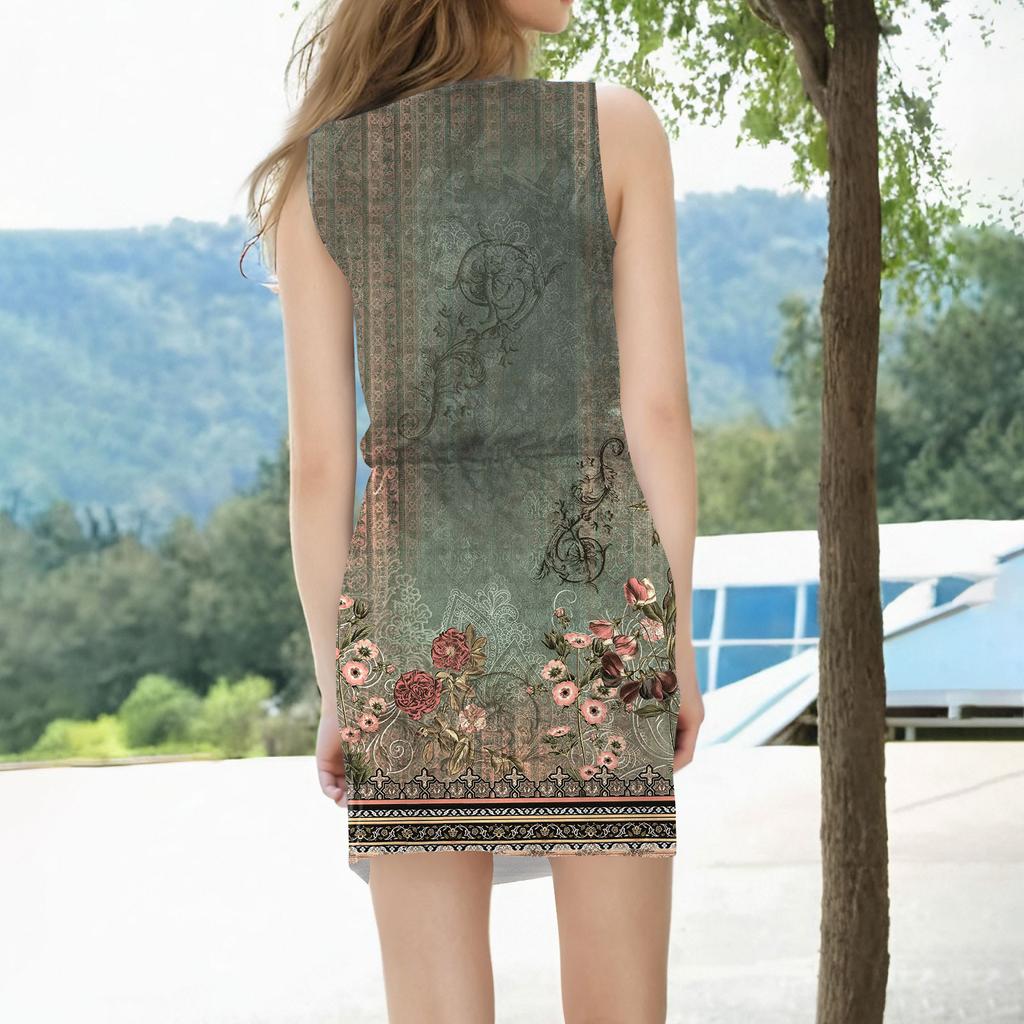 Женское модное повседневное платье без рукавов с принтом и завязками на шнурке с карманами