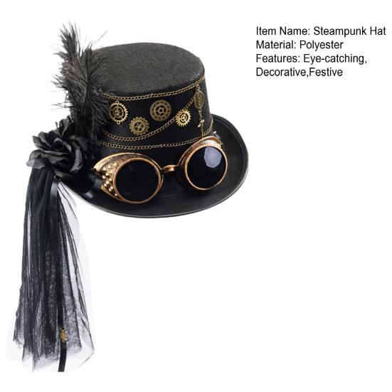 Steampunk Hat Halloween Jazz Hats with Goggles for Women Men Festive Cosplay Costume Prop Party Decoration