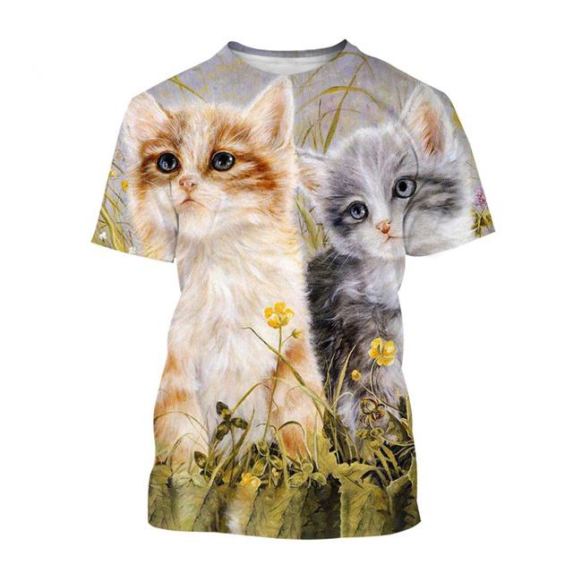 Cute Cat 3D Printed T Shirt For Men Classic Animal Art Painting Short-sleeved Tees Round Neck T-shirt Casual Tops Summer Clothes