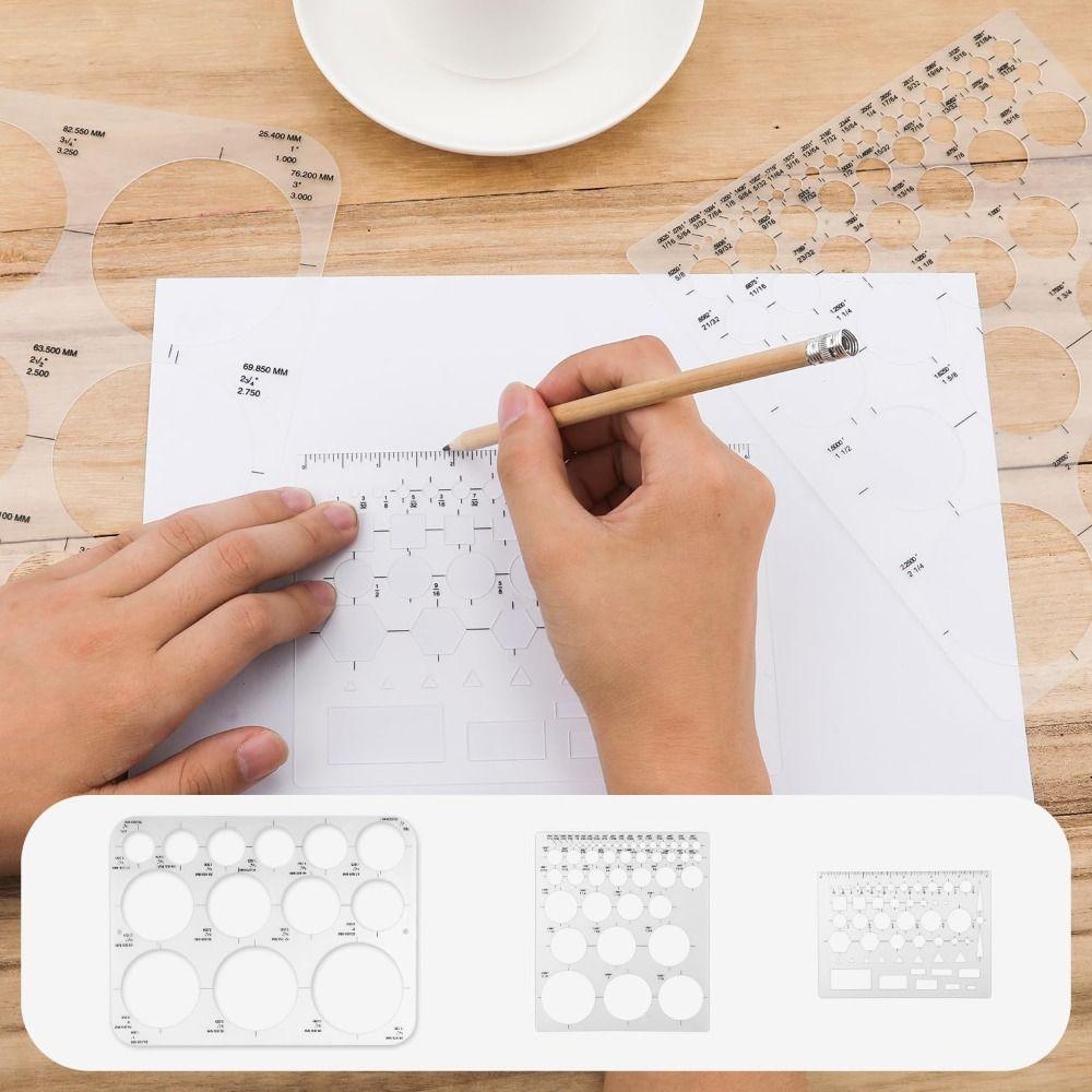 3 шт. 3 размера Круглые трафареты для рисования Многофункциональная геометрическая линейка Школьные офисные принадлежности