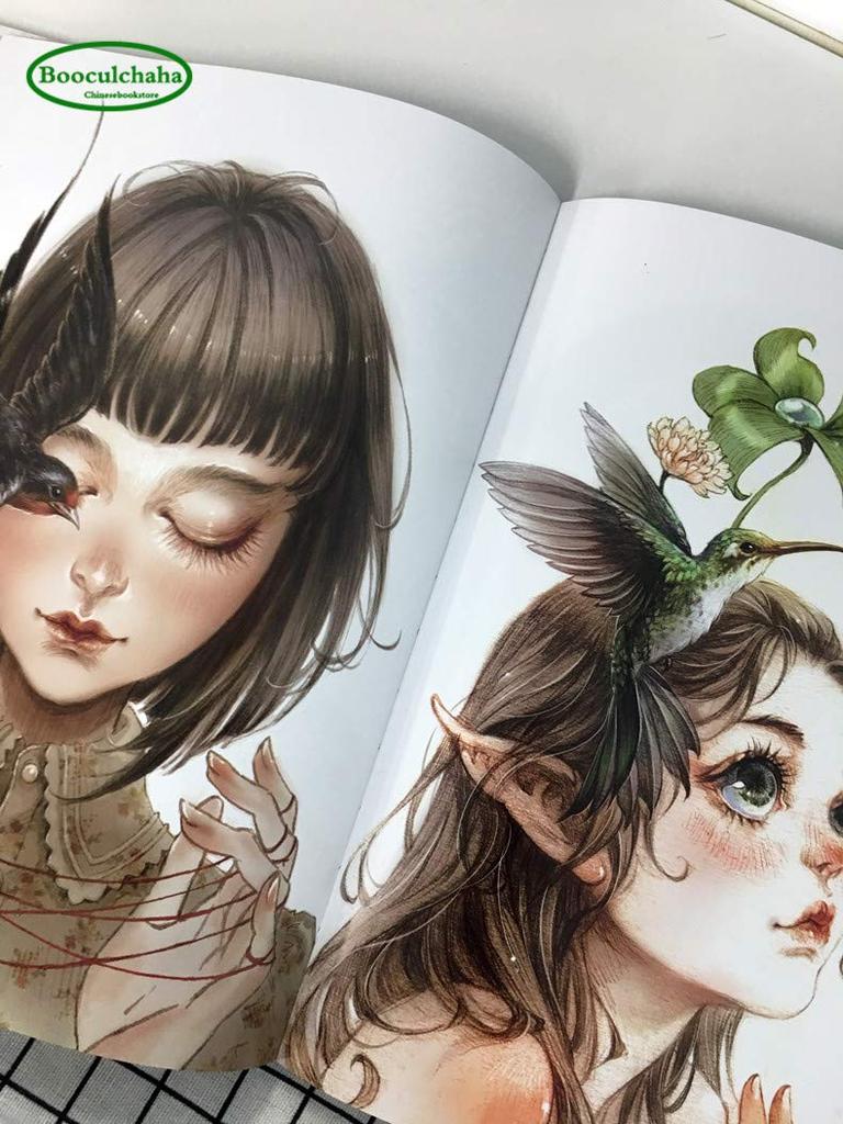 2 Pack Chinese Aesthetic Ancient Style Line Drawing Book Colored Pencil Illustration Comic Path Sweep Flower -