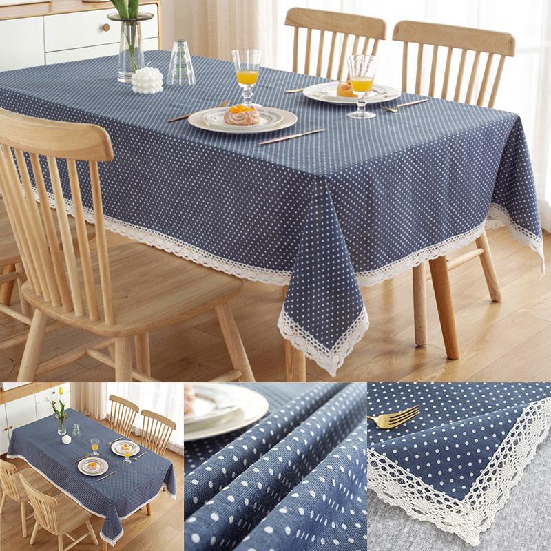 Скатерть в горошек, хлопковая клетчатая скатерть, кружевная кисточка, прямоугольная ткань для обеденного стола, пылезащитный чехол