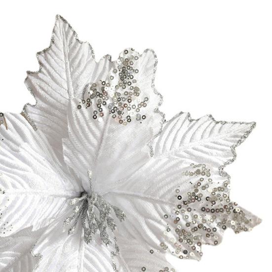 Искусственный Рождественский Цветок Реалистичный Вид Создает Атмосферу Яркий Цвет Блестящая Поверхность Рождественское Украшение Рождество Многоразовый Глиттер Рождественский Искусственный