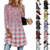 Женская мода повседневный топ с рукавом три четверти, длинный, с геометрическим принтом в полоску, круглым вырезом