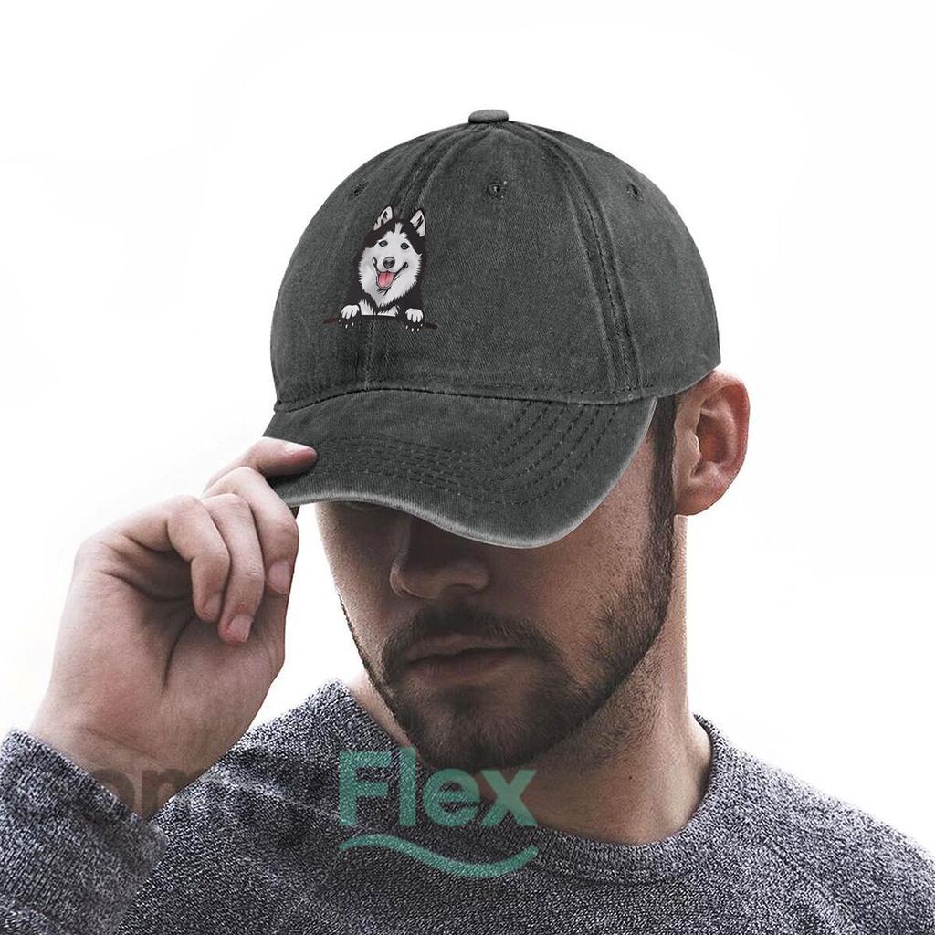 Happy Husky Portrait Fashion Washed Baseball Cap Hat Outdoor Activities