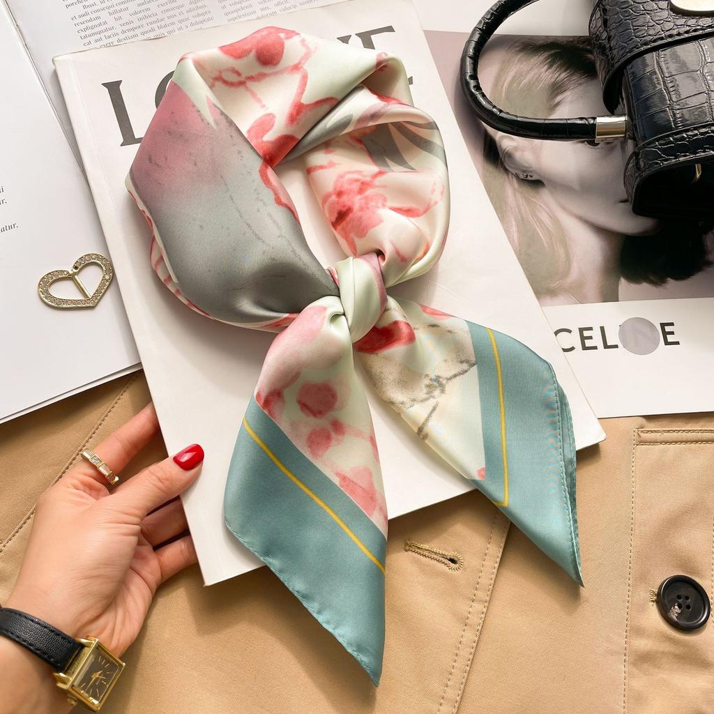 Brand Floral Print Silk Square Scarf Women Soft Satin Kerchief Hairband Neckerchief Head Hijab Lady Headband Foulard Bag Ribbon