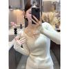 Lace V-neck Bow Knitted Sweater Women's Autumn and Winter Slim Fit Inside Stacked Top Pure Desire Wind Sweet and Spicy Backing Sweater