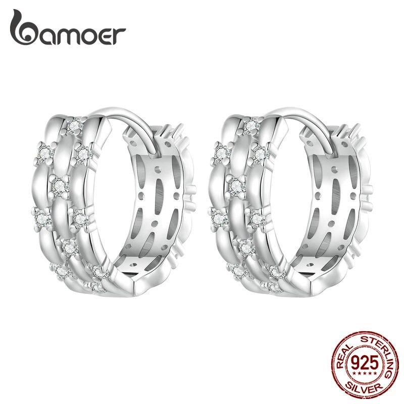 BAMOER, роскошные серьги-кольца из стерлингового серебра 925 пробы с цирконием, стереоскопические серьги-кольца для женщин, модные изящные ювелирные изделия