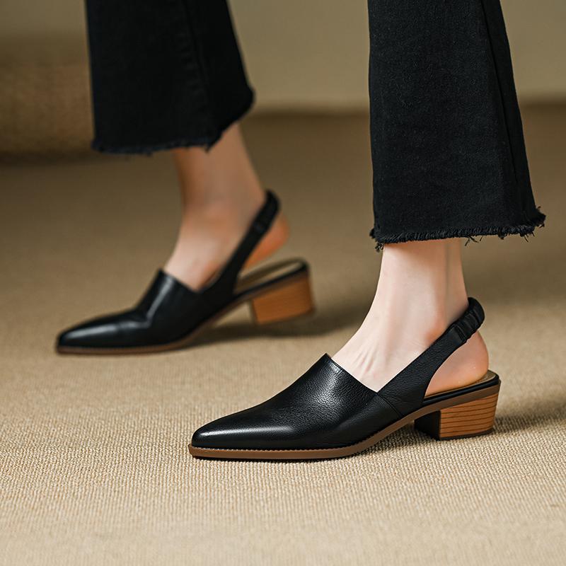 2024 New Women Sandals Spring Summer Fashion Genuine Leather Slingbacks Pumps Office Ladies Casual Shoes Woman Women Sandals