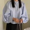 Модная свободная женская рубашка с рукавами-фонариками, винтажная однобортная блузка, женская одежда, однотонные элегантные тонкие топы Fashoin 29931