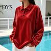 Lady Pullover Shirt Women Velvet Shirt, 3-Button Collared Casual Blouse, Solid Color Loose Long Sleeve Top for Daily Wear Work