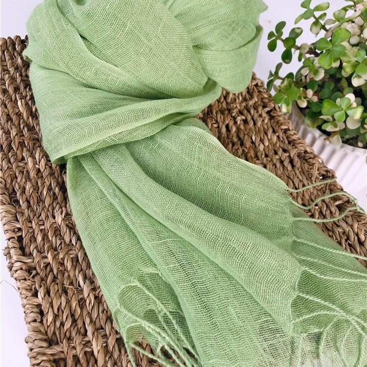Export To Japan, Linen Solid Color Scarf, Fashionable Avocado Color