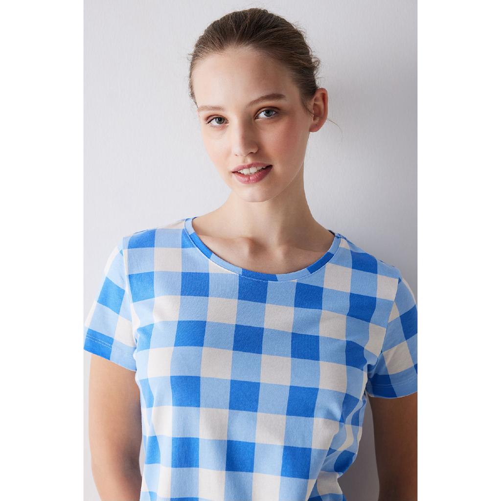 Blue Gingham Pajama Set With Shorts
