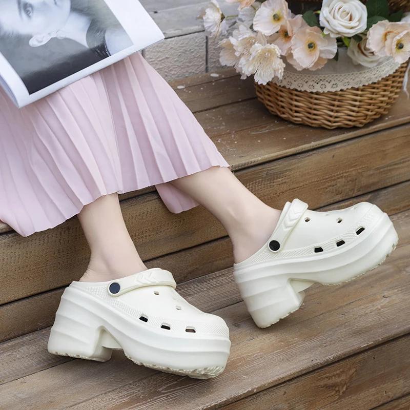 Туфли на высоком каблуке женские сабо летние модные босоножки на платформе Eva с толстой подошвой садовые туфли женские нескользящие пляжные сандалии