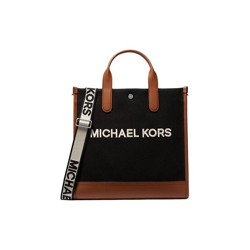 MICHAEL KORS Brooklyn Color Block Letter Logo Cotton and Leather Trim Tote Bag Tote Bag Shopping Bag Shoulder Handbag Men's Black
