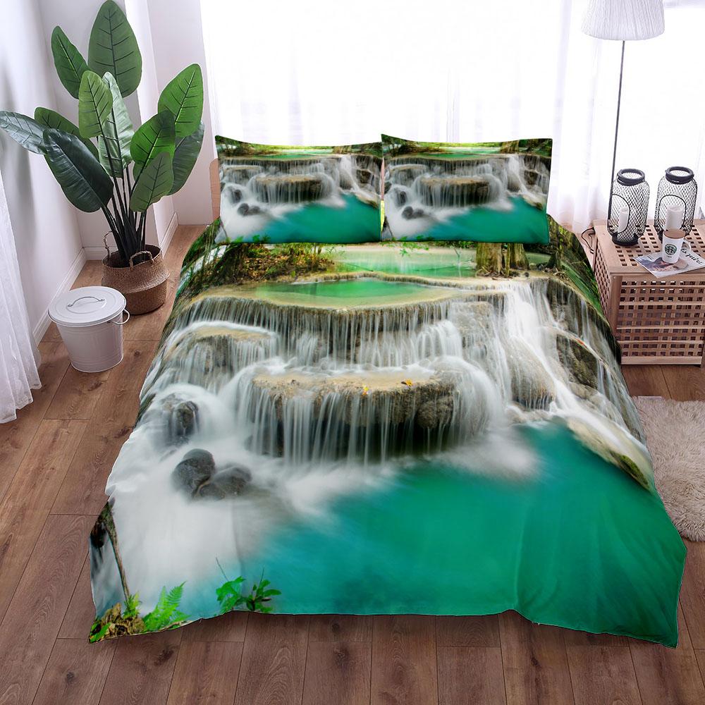 Comforter Nature Waterfall 3 Bedding Set King Queen Double Full Twin Single Size Set