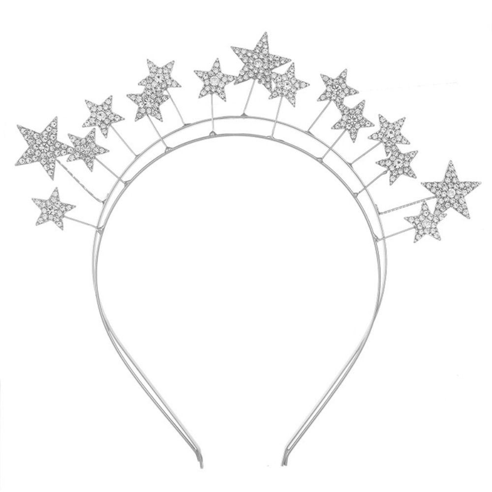 Silver Star Hair Hoop Metal Baroque Hairbands Trendy Glory Crown Head Jewelry