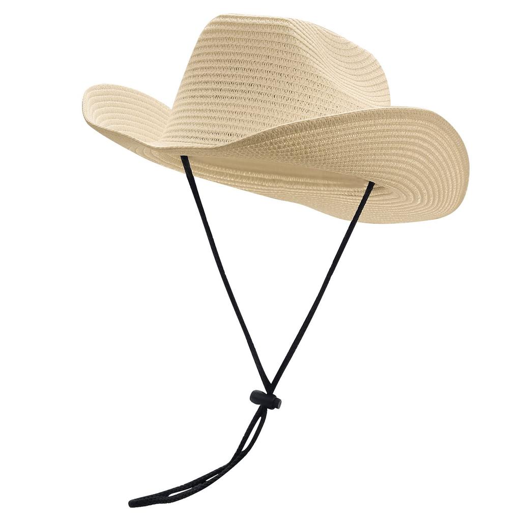CLAPE Straw Hat with Wide Brim and Chin Breathable and Popular Cowboy Hat for Outdoor and the Beach Men's Strap, Quick-Drying, Activities, Cycling,