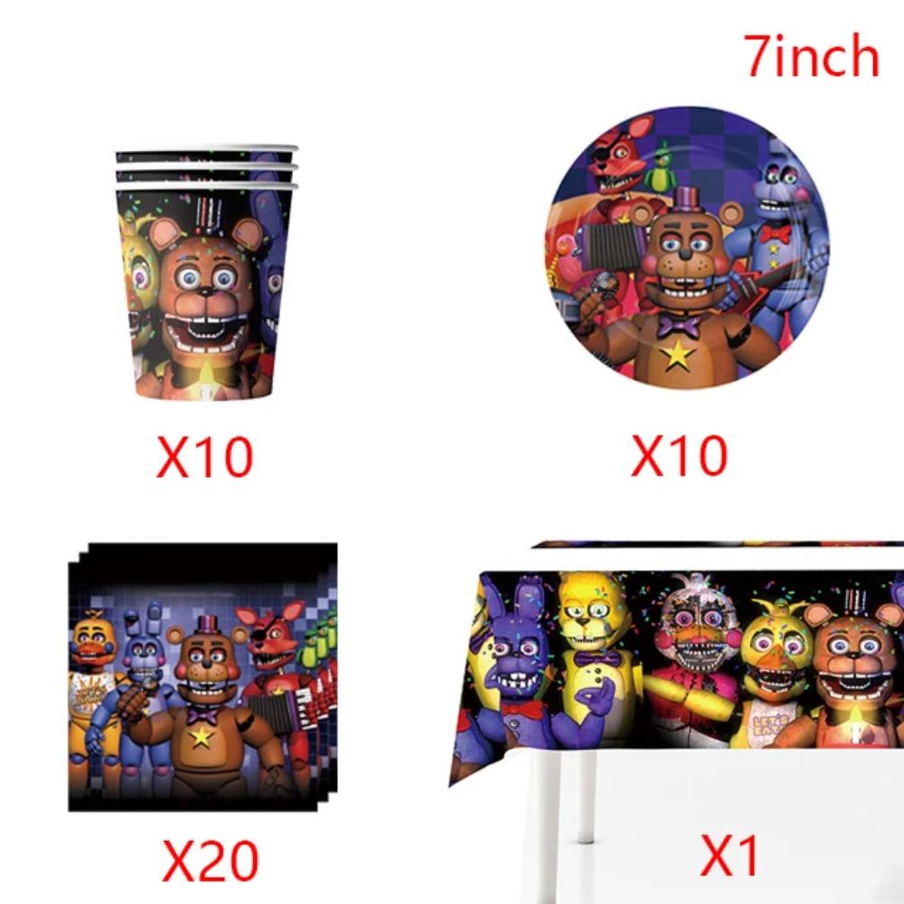 FNAF Пять Ночей с Фредди Украшения для Дня Рождения Воздушные Шары Тарелки Баннер Набор Посуды для Праздника Малыша Подарки для Детей