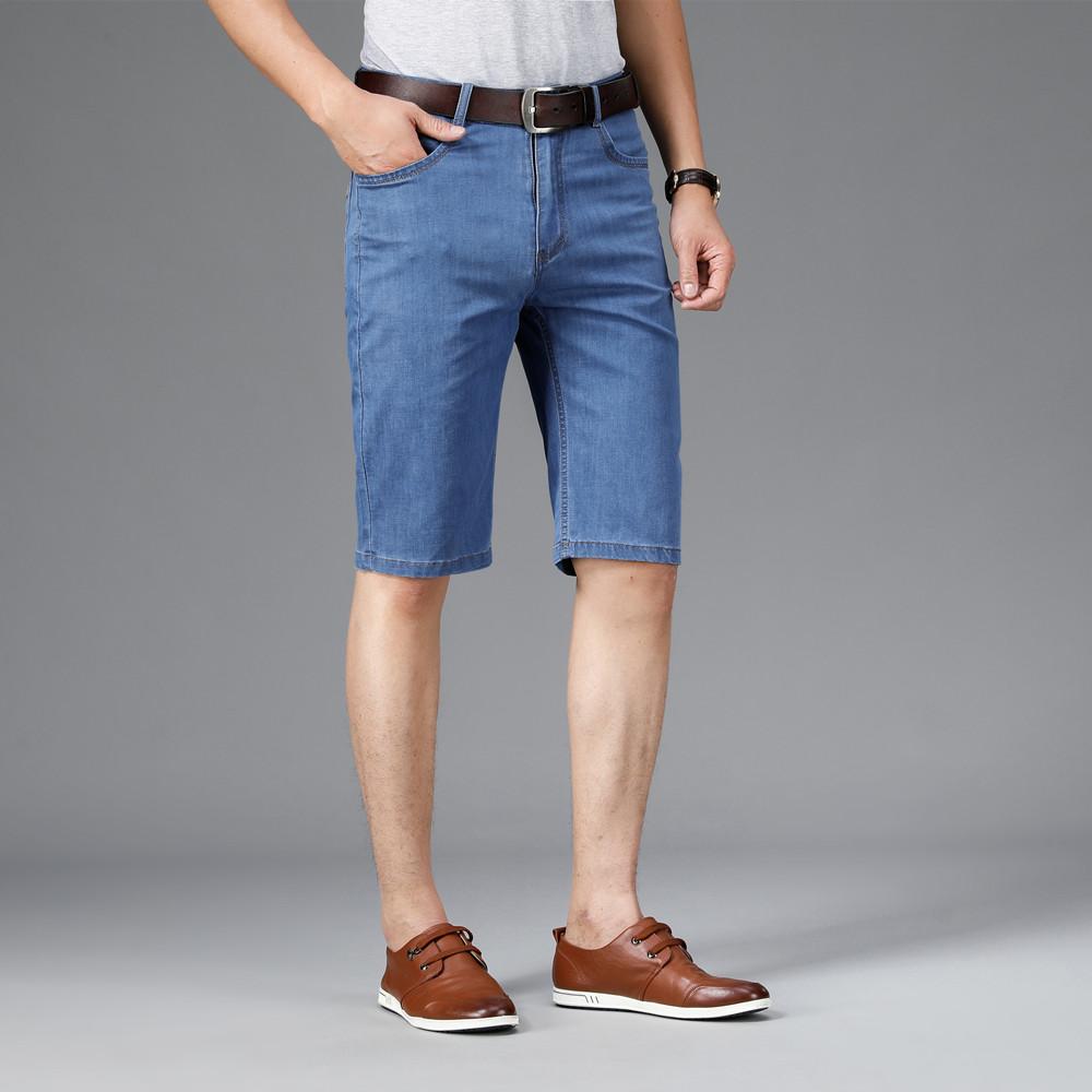 Summer Men's Thin Short Jeans Business Fashion Classic Style Light Blue Elastic Force Denim Shorts Male Brand Clothes