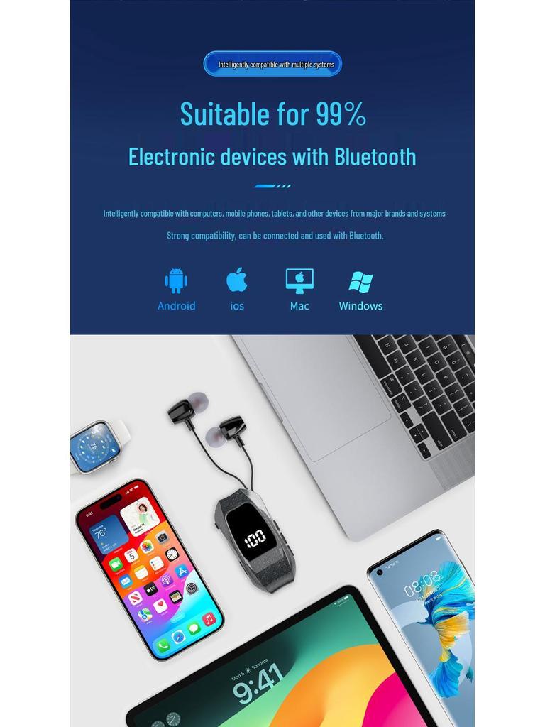 GT010 Wireless Bluetooth Earphone: Clip-On, Large Battery, Vibration, Retractable, with Digital Display for Business Use