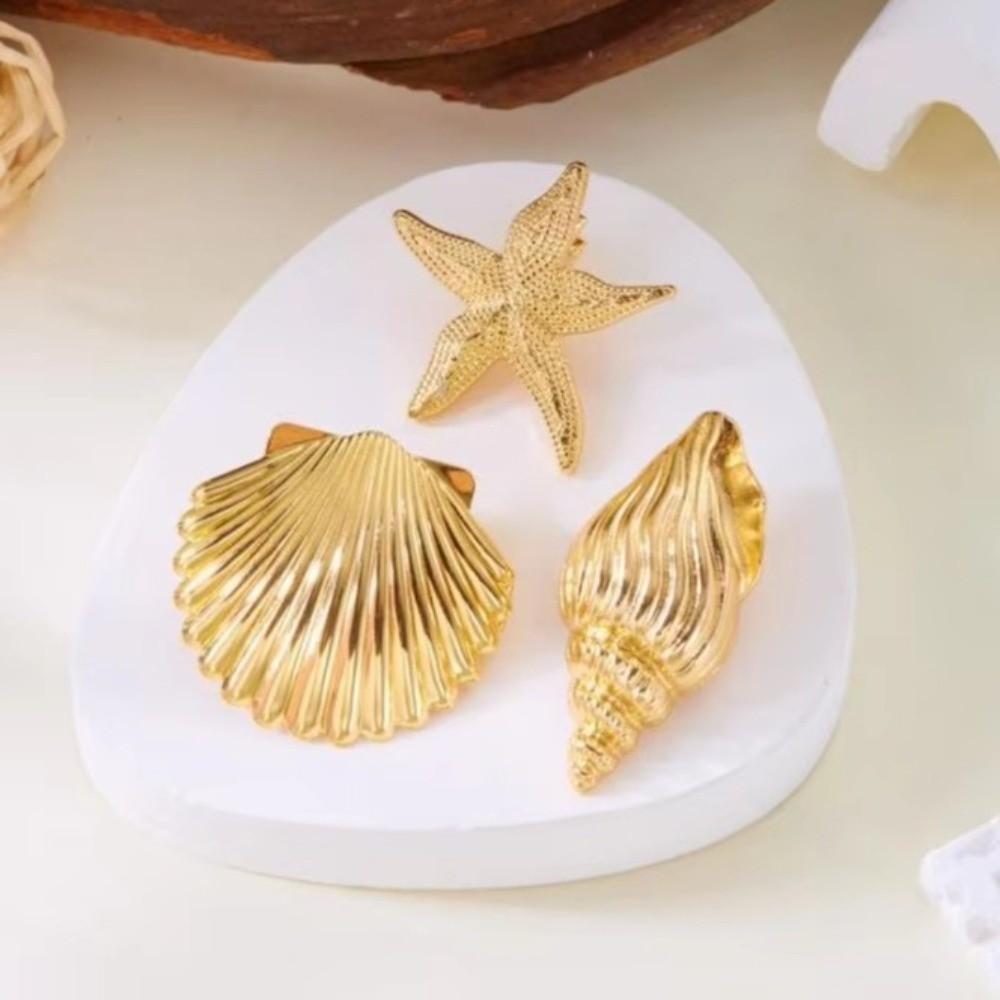 Golden Color Starfish Hair Clip Vacation Style Duckbill Hair Clip Sweet Headwear Girl