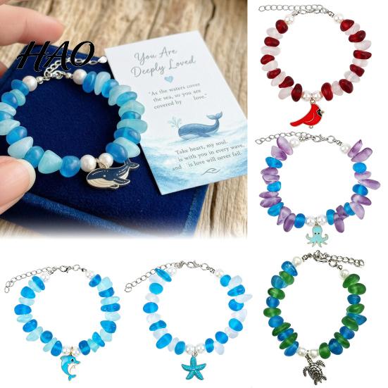 Браслет из морского стекла Blessing Freedom Jewelry, Ручная работа, с подвеской-животным, Регулируемый, Вдохновленный океаном, Натуральный, Пляжный, Вдохновляющий