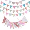 Pink Pastoral Floral Cotton Bunting: Children's Party or Wedding Decoration Hanging Flag