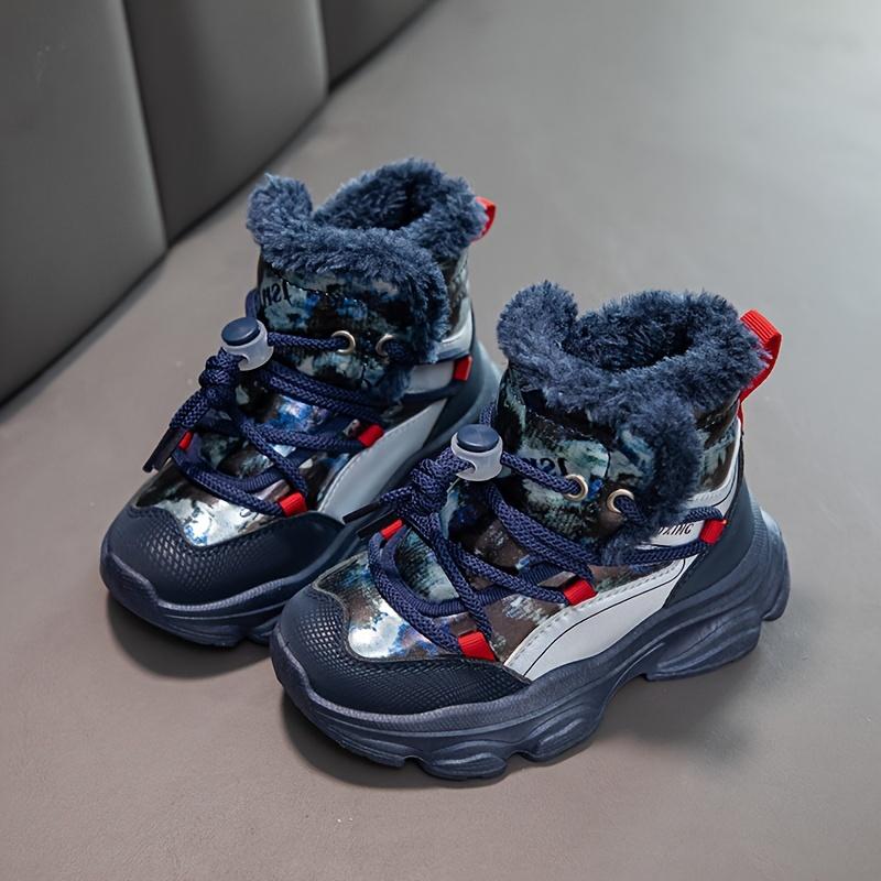 Cute Snow Boots Warm Cozy Girls Winter Snow Boots High Top Sneakers Elastic Lace Closure Fleece Lined Outdoor Fun