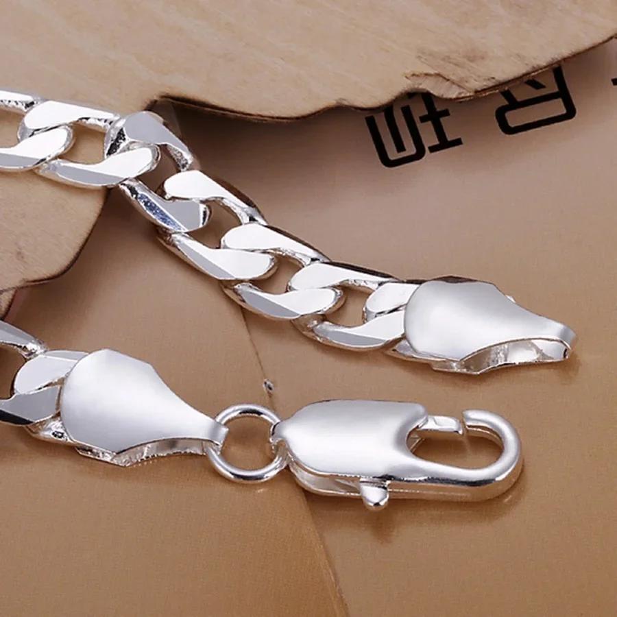 Fine 925 Sterling Silver Bracelet Jewelry 4MM-10MM Width Solid for Man Men Women Chain LINK Noble Wedding Party Gifts