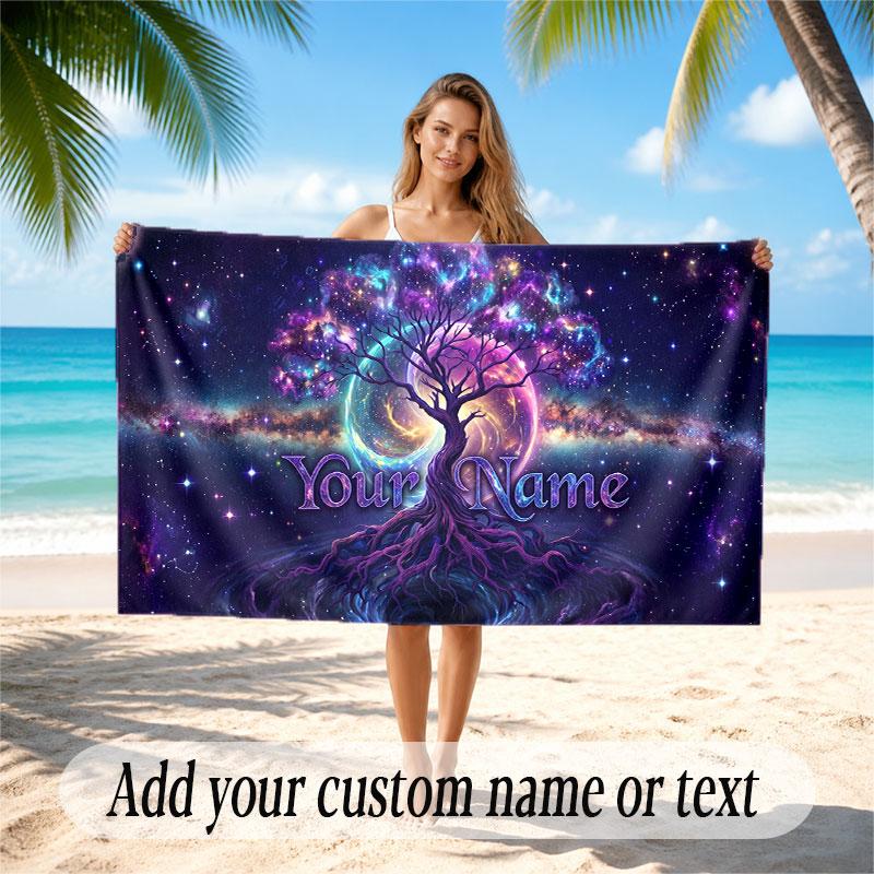 Tree of Life Theme Beach Towel Personalized Custom Name & Text Soft Quick Dry Beach Towel for Swimming Travel