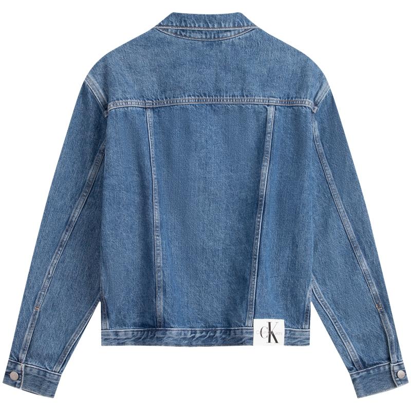 Calvin Klein Minimalist Fabric Label Vintage Studded Button Down Collar Cotton Denim Jacket Women Jacket Light-Blue J223849