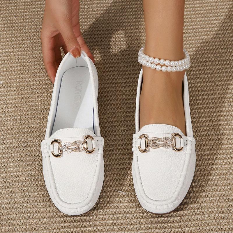 Женские новые туфли на плоской подошве, модные туфли со стразами и пряжкой, повседневные туфли на мягкой подошве, женские туфли-лоферы без застежек, удобная женская рабочая обувь