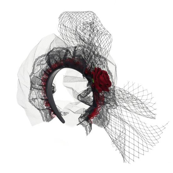 Yousheng Хэллоуин Роза Ободок для волос для женщин Готический Черное кружево Красная роза Повязки для волос Лолита Кружевной головной убор для маскарада Косплей вечеринки Волосы